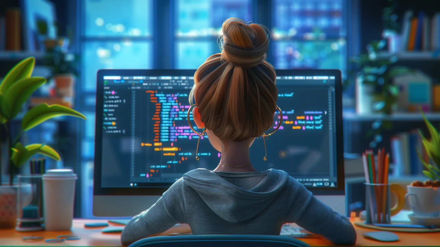 Studentin sitzt vor ihrem Bildschirm und lernt HTML.